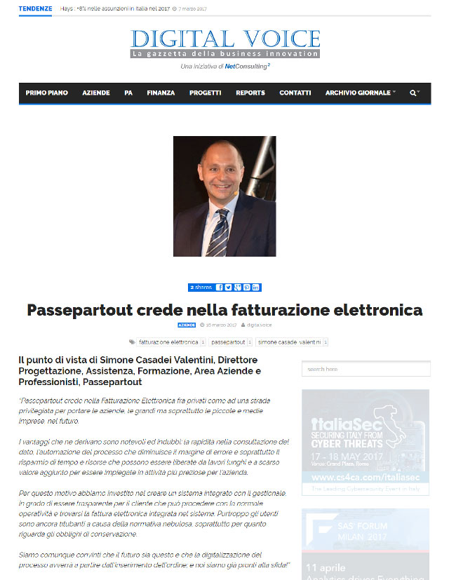 PASSEPARTOUT CREDE NELLA FATTURAZIONE ELETTRONICA